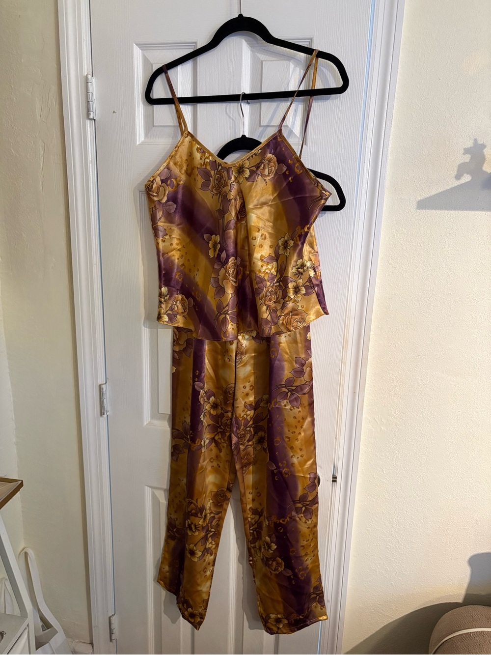 Kristine Tyler vintage purple and gold satin pajama set
